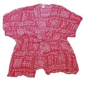 Victoria's Secret Red White Heart Print Kimono Robe Cover Up O/S Romance Flirty